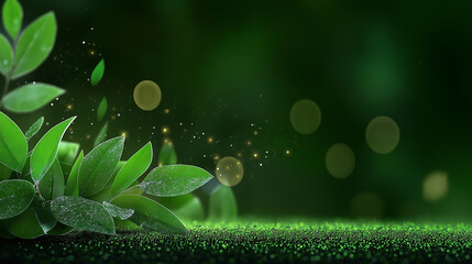 Wall Mural - Green leafy plant with a green background. Minimalistic background.