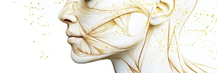 Poster - Detailed anatomical illustration of facial muscles highlighting contours and structure for educational purposes. Generative AI