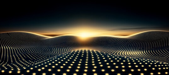 Poster - Golden Luminous Dots Forming Undulating Hills at Sunset