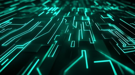 Poster - Abstract digital background with glowing teal lines creating a circuit-like pattern, ideal for tech themes