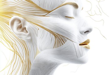 Aufkleber - In depth anatomical illustration of facial muscles highlighting contours and structure in a stylized representation. Generative AI