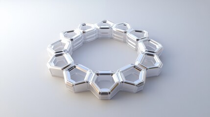 Poster - Unique silver geometric bracelet design showcasing intricate hexagonal patterns and a polished finish. Generative AI