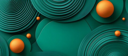 Poster - Abstract Teal and Orange Layered Circles with Spheres