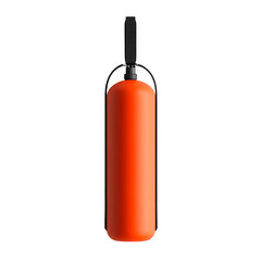 Aufkleber - A studio shot of a bright orange cylindrical container with a black handle and carrying straps against a black background.