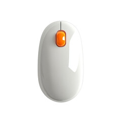 Poster - A close-up image shows a white computer mouse featuring a single bright orange button.