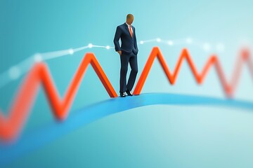Aufkleber - Businessman standing on fluctuating graph, symbolizing market uncertainty and risk.