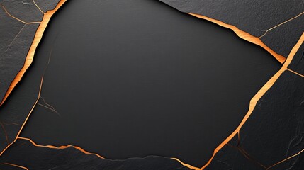 Poster - Dark textured surface with golden cracks, creating a dramatic backdrop suitable for elegant designs