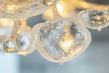 Poster - Raindrops on a clear glass surface capturing soft light reflections in a moody composition