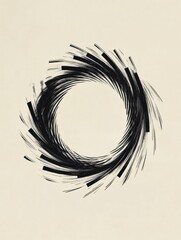 Fototapete - Swirling black lines create a dynamic circle against a neutral background showcasing abstract art. Generative AI
