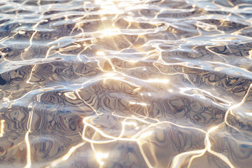 Poster - Close-up view of rippling water texture reflecting sunlight and creating vibrant reflections