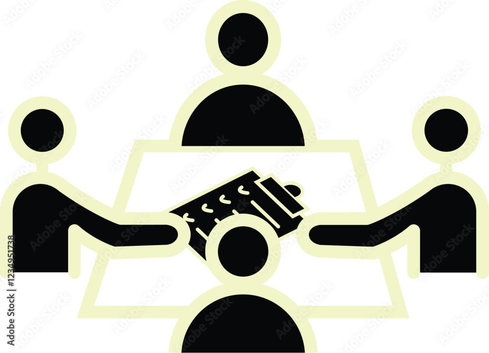 Team collaboration and meeting icon showing two people sitting at a ...