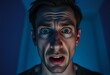 © iushakovsky - Eerie portrait of a terrified male individual in a dimly lit room
