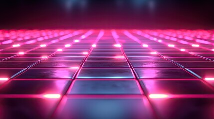 Poster - Pink Neon Lights Illuminate a Grid of Shiny Cubes