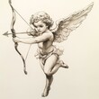 © Thymezz - Cupid Aiming Arrow with Bow Elegant Angelic Drawing Art Sketch Wings Illustration Graphics