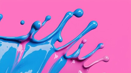 Poster - A vibrant splash of blue paint against a pink background, showcasing dynamic movement and vivid colors.