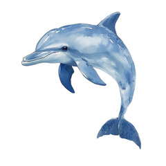 Poster - A watercolor painting depicts a dolphin gracefully leaping out of the ocean, showcasing its dynamic form and vibrant blue hues.