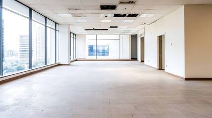 Aufkleber - Bright Open Space in Modern Office Building with Large Windows and City View : Generative AI