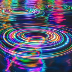 Poster - Colorful ripples create vibrant patterns on water, reflecting light in a mesmerizing display of swirling hues.