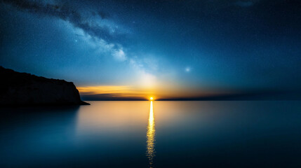 Wall Mural - beautiful night sky with a bright sun in the middle. minimalistic background.