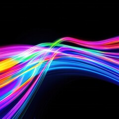 Poster - A vibrant wave of colorful light streaks against a dark background, creating a dynamic and energetic visual effect.
