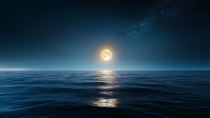 Wall Mural - full moon is reflected in the water. minimalistic background.