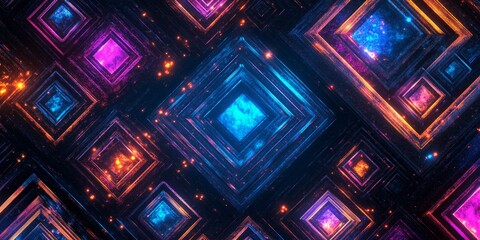 Poster - Abstract Neon Glowing Diamond Pattern Digital Art Background dark blue pink light style space magic