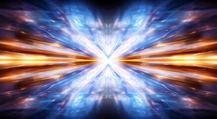 Poster - Abstract Blue Orange Light Rays Burst Energy Speed Motion Background art ice fast star fire heat