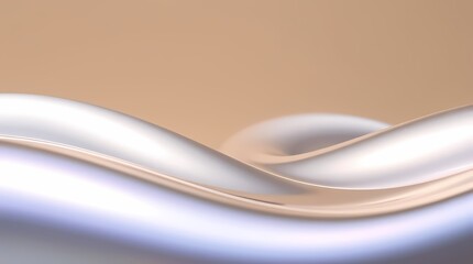Poster - Waves of smooth silver gracefully undulate against a light beige backdrop, creating an abstract design that captivates the eye. Generative AI