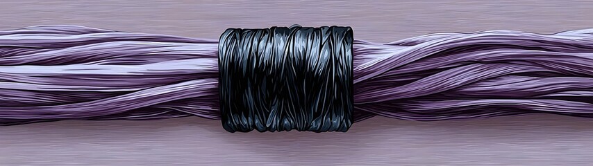 Poster - An artistic close-up of intertwined wires with a glossy black wrap, showcasing a blend of violet and gray hues, highlighting the intricate textures and layered composition.