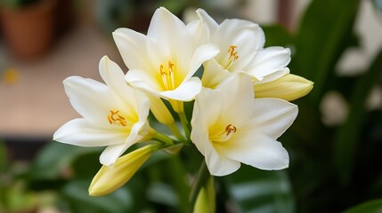 Poster - Cluster of white and yellow lilies in lush green garden : Generative AI