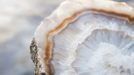Fototapete - CloseUp of Natural Agate Stone Texture with Earthy Brown and White Layers : Generative AI