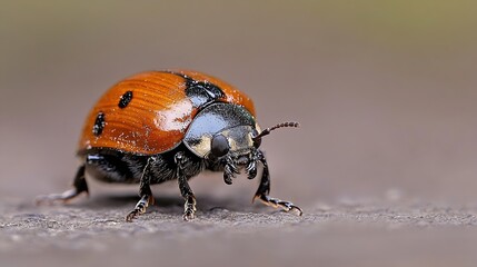 Poster - Detailed CloseUp Image of Red Ladybird Beetle on Ground Surface : Generative AI