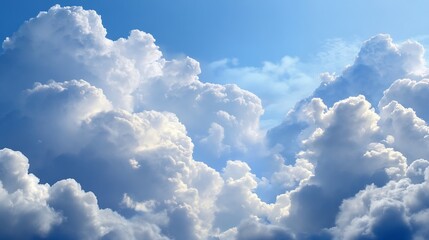 Aufkleber - Dramatic Fluffy Cumulus Clouds Illuminated by Bright Sunlight in Blue Sky Atmosphere : Generative AI