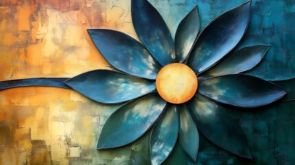 Poster - Artistic Painting of a Colorful Abstract Flower on Canvas with Texture Detail : Generative AI
