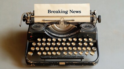 Aufkleber - Vintage typewriter with blank paper displaying bold breaking news in a cozy, nostalgic writing space. Generative AI