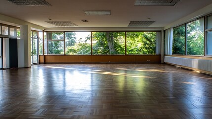 Aufkleber - Spacious Empty Room with Large Windows Overlooking Lush Greenery : Generative AI