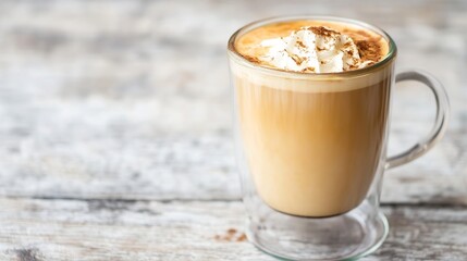 Aufkleber - Delicious Latte with Whipped Cream and Cinnamon in Clear Glass Mug : Generative AI