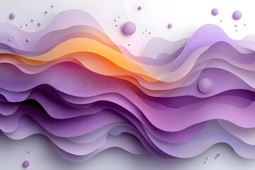 Poster - A mesmerizing abstract design featuring flowing layers of purple, orange, and white hues, creating a serene and dynamic landscape of shapes and gradients.
