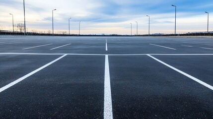 Poster - Expansive Modern Parking Lot with Clearly Defined Markings Under a Blue Sky at Dawn : Generative AI