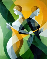 Poster - Cubist interpretation of gemini twins artistic gallery abstract art contemporary environment frontal view duality concept