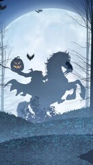 Wall Mural - vertical headless horseman full moon 4k loop features a forest of dead trees with a large full moon 