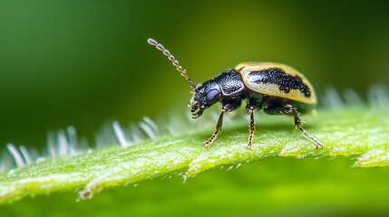 Poster - Detailed Macro Photograph of a Insect with Antennae on a Leaf : Generative AI