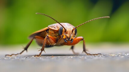 Aufkleber - Detailed CloseUp of Orange Cricket on Concrete Surface Highlighting Antennae Features : Generative AI