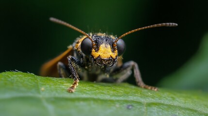 Leinwandbilder - Closeup of Insect on Leaf Highlighting the Textured Antennae and Natural Environment : Generative AI