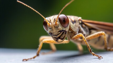 Poster - Macro Shot of Grasshopper with Detailed Insect Features on Natural Background : Generative AI