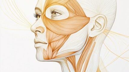 Aufkleber - Detailed anatomical illustration showcasing facial muscles and contours in a side profile view of a human head. Generative AI