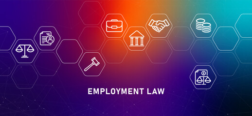 Poster - Employment Law gradient header worker rights legal business company social career job employee financial constitutional labor design icon outline set collection
