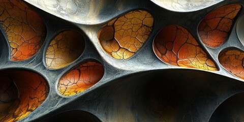 Poster - Intricate patterns of orange and black textures in a natural formation depicting organic shapes and structures