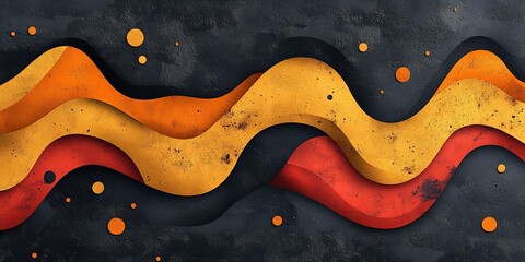 Poster - Colorful abstract pattern of wavy shapes in warm tones on a textured dark background