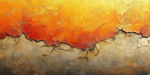 Poster - Vibrant textured abstract artwork with warm hues of orange, yellow and earthy tones